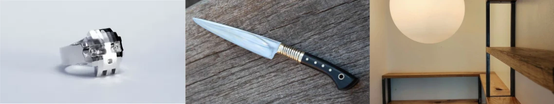 une bague, une couteau, des étagères